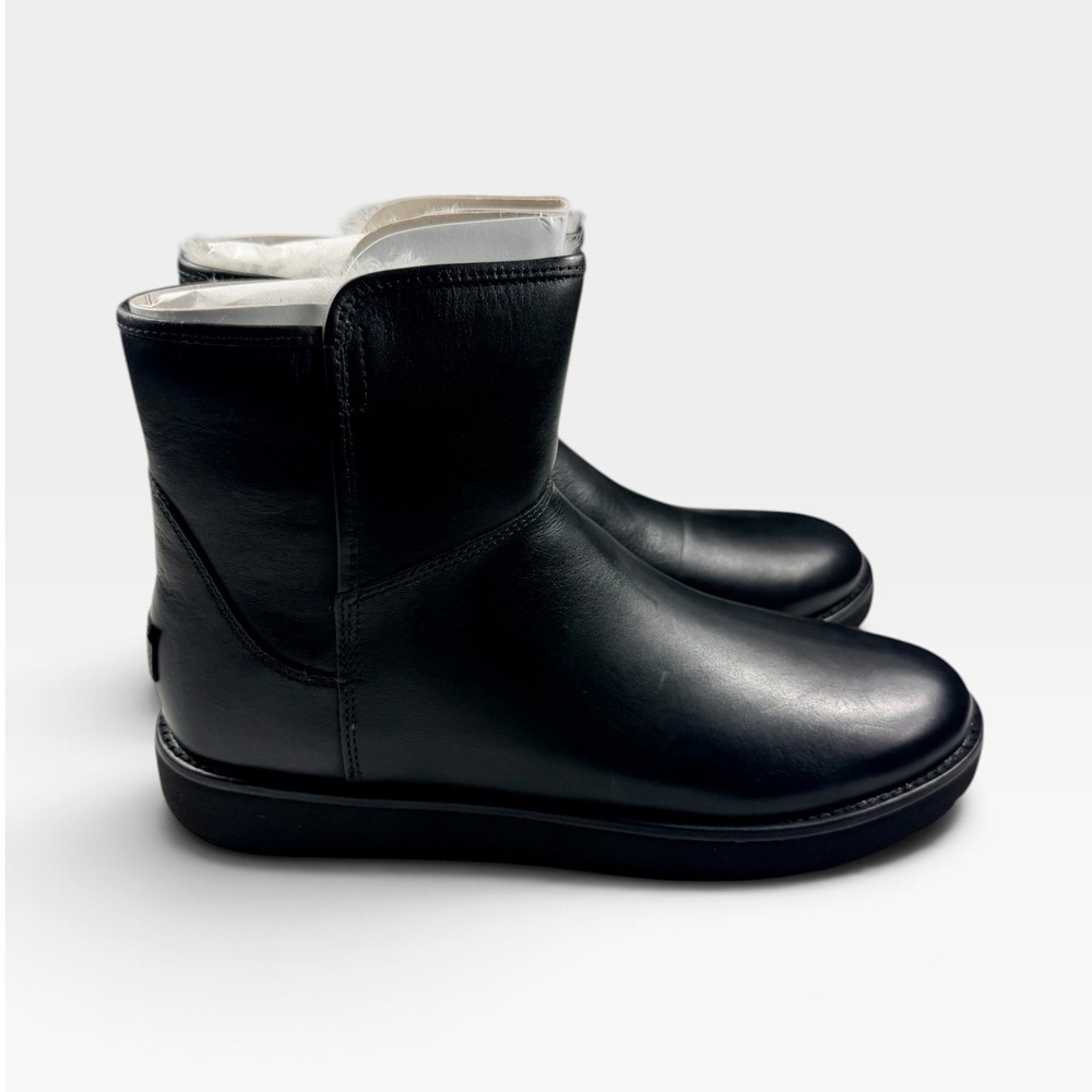 UGG W Abree Mini Leather Boots Womens 11 Nero Black Sheepskin Lined New